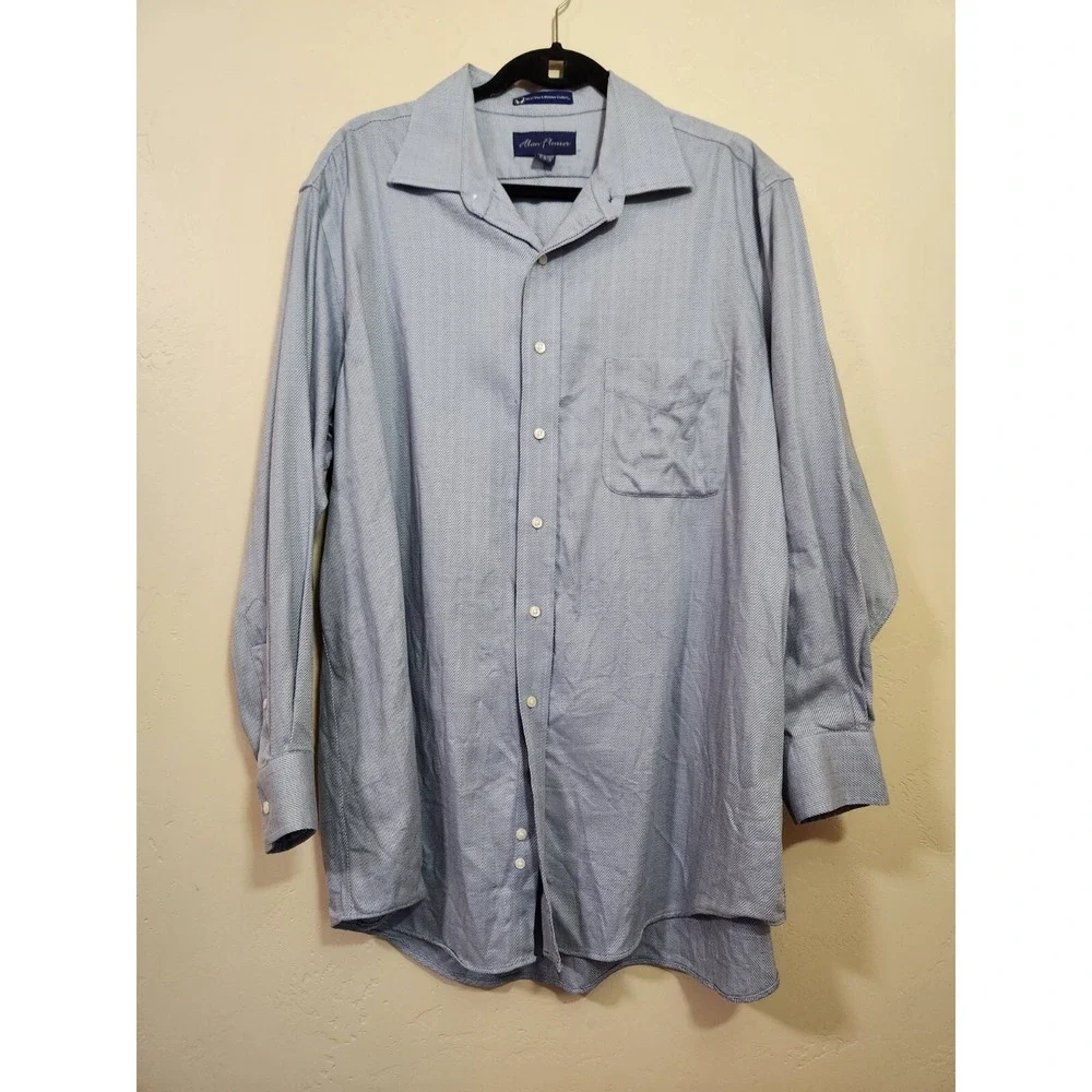 Alan Flusser Blue Button Down Shirt Mens Size 17 32/33 Long Sleeve Business Work